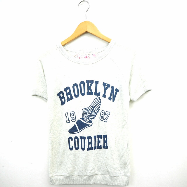ブラウニー Browny Tシャツ カットソー スウェット リブ 英字 文字プリント 丸首 五分袖 コットン 綿 F グレー ネイビー 紺 Mt15 レディース 172 ベクトルパーク