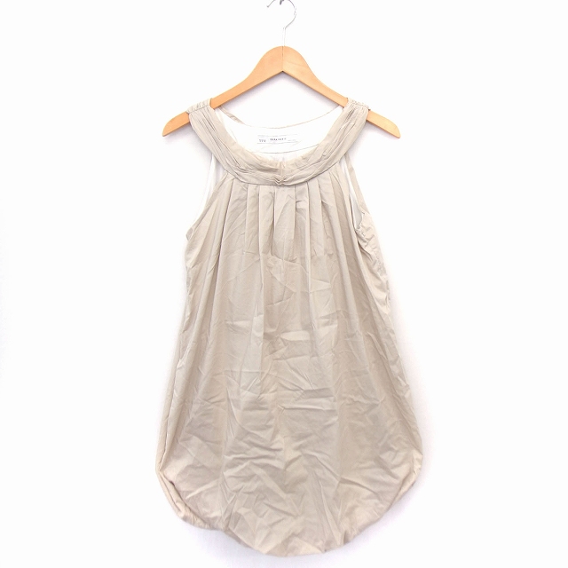 ザラ ベーシック Zara Basic ワンピース バルーン ノースリーブ ひざ丈 無地 綿混 S ベージュ Ft32 レディース 172 ベクトルパーク