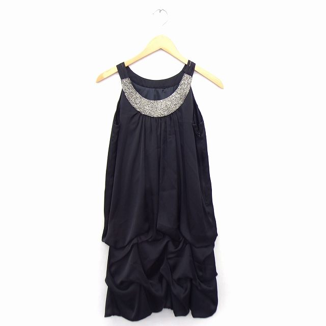 ドゥアルシーヴ Doux Archives ワンピース フォーマル ドレス ビーズ装飾 ドレープ ノースリーブ ひざ丈 ブラック 黒 Ft24 レディース 172 ベクトルパーク