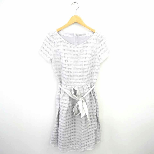 ナチュラルビューティー Natural Beauty Purpose ワンピース ロング チェック ウエストリボン Vネック 薄手 半袖 40 グレー Tt24 レディース 172 ベクトルパーク