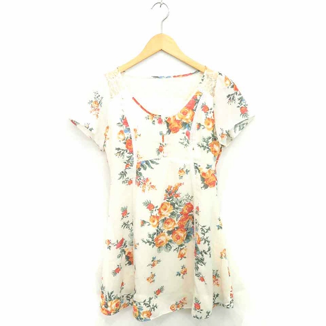 マーキュリーデュオ Mercuryduo ワンピース ひざ丈 花柄 レース プルオーバー ハーフボタン 半袖 F ベージュ オレンジ 薄茶 Tt6 レディース 172 ベクトルパーク