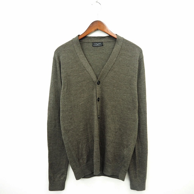 ザラ Zara カーディガン ニット 総柄 リブ シンプル Vネック 長袖 ウール混 M ダークブラウン こげ茶 Mt46 メンズ 172 ベクトルパーク