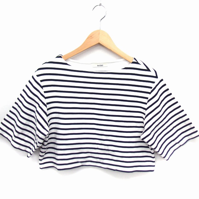 スナイデル Snidel バスクシャツ カットソー Tシャツ ボーダー ボートネック 七分袖 クロップド コットン 綿 F ホワイト 白 Ft5 レディース 172 ベクトルパーク