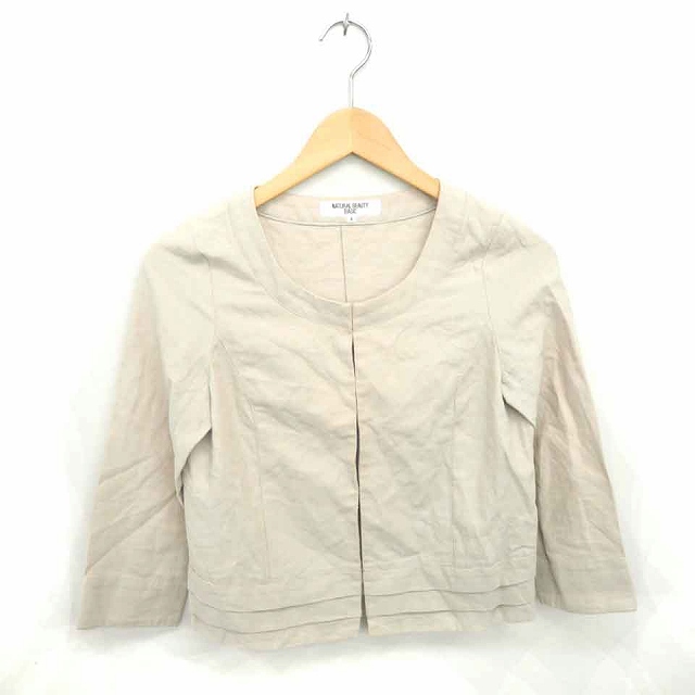 ナチュラルビューティーベーシック Natural Beauty Basic ジャケット ノーカラー 無地 シンプル 麻 リネン混 七分袖 S ベージュ 薄茶 Tt18 レディース 172 ベクトルパーク