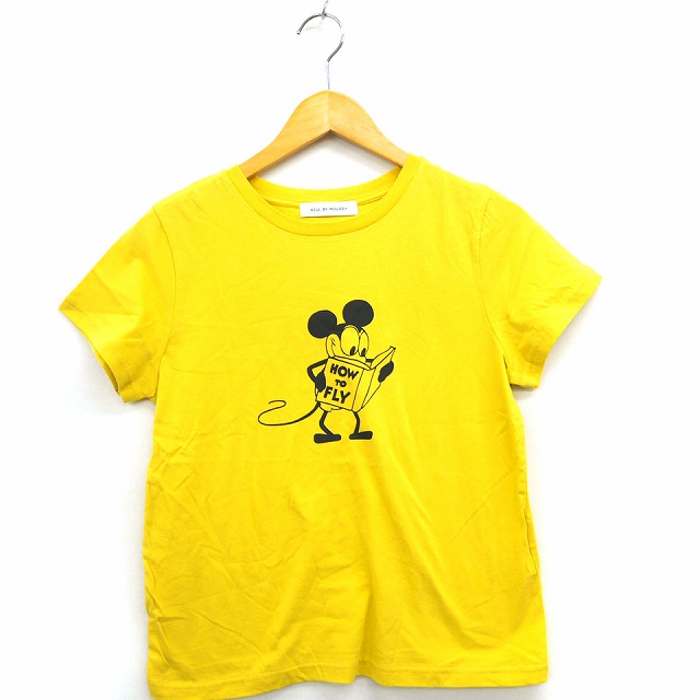 アズールバイマウジー Azul By Moussy Tシャツ カットソー ディズニー ミッキーマウス 丸首 半袖 コットン 綿 M イエロー 黄 Mt33 レディース 172 ベクトルパーク