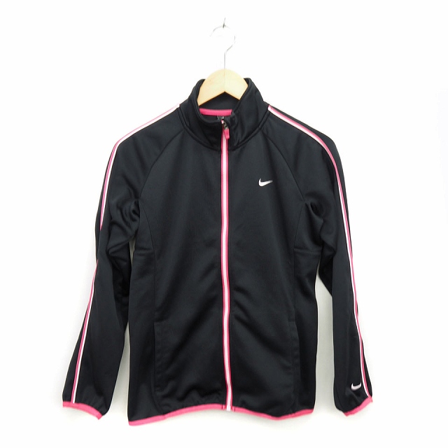 ナイキ Nike 国内正規品 ジャケット ジャージ スタンドカラー ラグランスリーブ 長袖 ドライ 袖ライン 刺繍 ロゴ M ブラック 黒 ピンク Ht15 レディース 172 ベクトルパーク
