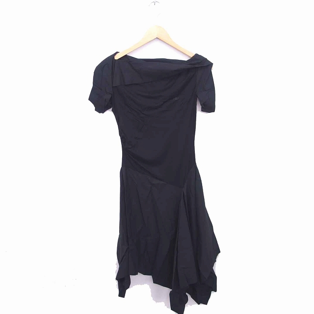 ヴィヴィアンウエストウッドレッドレーベル Vivienne Westwood Red Label 国内正規品 ワンピース ロング フレア ボートネック オーブ刺繍 半袖 2 黒 ブラック Tt25 レディース 172 ベクトルパーク