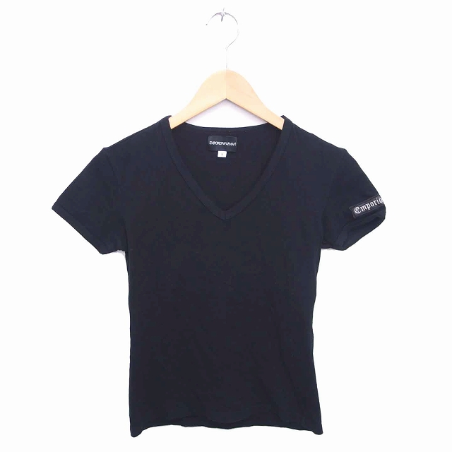 エンポリオアルマーニ Emporio Armani 国内正規品 Tシャツ カットソー Vネック ロゴ刺繍 綿 コットン 半袖 S 黒 ブラック Tt2 レディース 172 ベクトルパーク