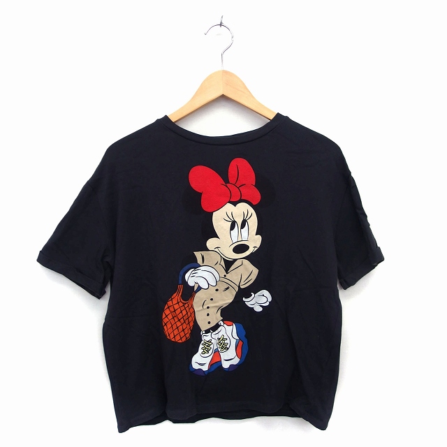 ザラ ベーシック Zara Basic Tシャツ カットソー 丸首 半袖 プリント ディズニー ミニーマウス ゆったり M ダークグレー 灰 Ht4 レディース 172 ベクトルパーク