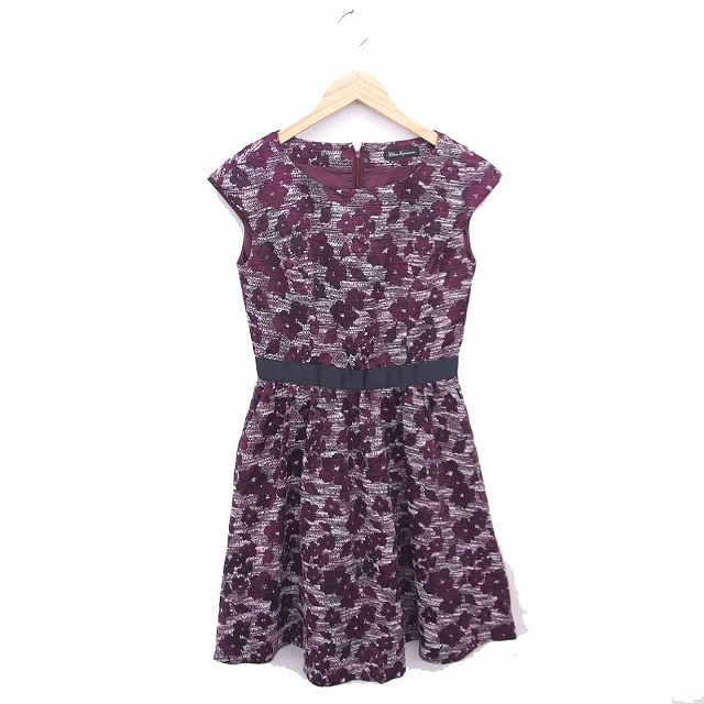 クリアインプレッション Clear Impression ワンピース フレア 膝下丈 花柄 フレンチスリーブ 半袖 2 パープル ホワイト 紫 白 Tt34 レディース 172 ベクトルパーク