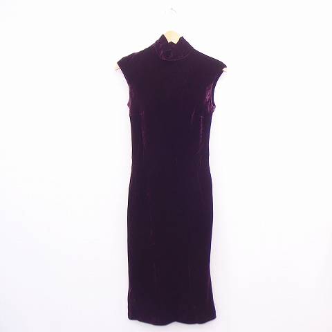 グッチ Gucci 国内正規 ワンピース ノースリーブ ベロア シルク混 ハイネック ロング 無地 40 パープル 紫 C レディース 172 ベクトルパーク