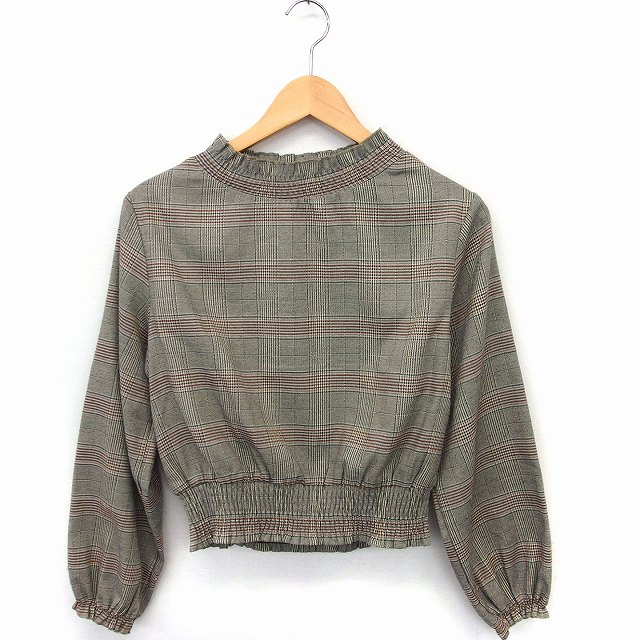 レトロガール Retro Girl グレンチェック シャツ ブラウス フリル モックネック 長袖 シャーリング グレー Ft50 レディース 172 ベクトルパーク