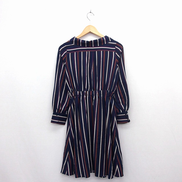 セシルマクビー Cecil Mcbee ワンピース ロング 長袖 Vネック ストライプ M ネイビー 紺 Kt28 レディース 172 ベクトルパーク