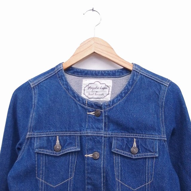 マジェスティックレゴン Majestic Legon ジャンパー ブルゾン Gジャン ノーカラー デニム M ブルー 青 Kt38 レディース 172 ベクトルパーク