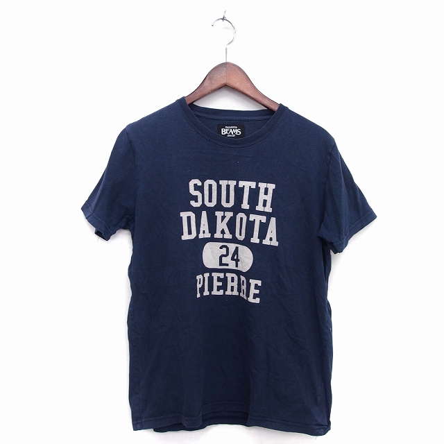 ビームス Beams Tシャツ カットソー 丸首 半袖 コットン 綿 プリント 英字 S ネイビー 紺 Ht22 メンズ 172 ベクトルパーク