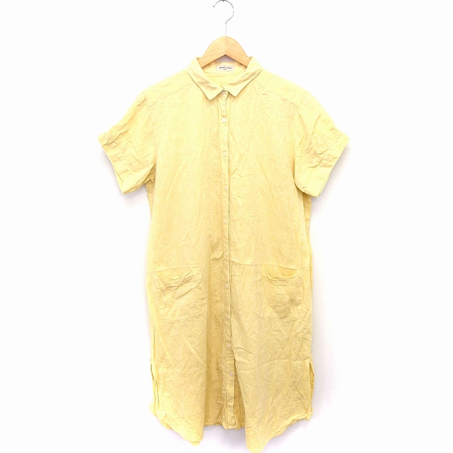 サマンサモスモス Sm2 シャツワンピース 半袖 ロング 無地 綿混 麻混 F イエロー 黄 Ft22 レディース 172 ベクトルパーク
