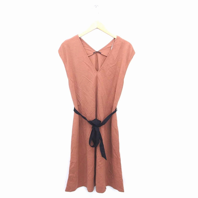 ザラ Zara ワンピース ロング Vネック ウエストリボン 薄手 ノースリーブ S 茶 ブラウン Tt4 レディース 172 ベクトルパーク