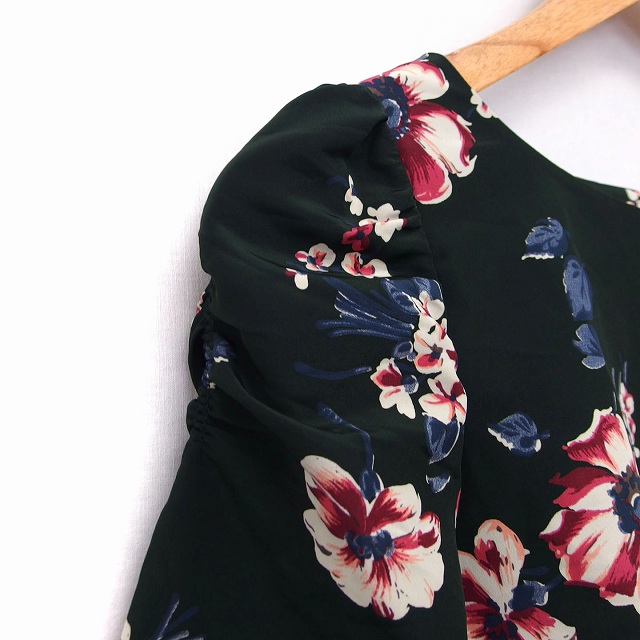 スナイデル Snidel ワンピース Iライン 膝上 丸首 五分袖 花 柄 くしゅくしゅ 1 ダークグリーン 深緑 Ht10 レディース 172 ベクトルパーク