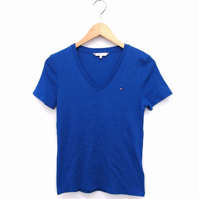 トミーヒルフィガー Tommy Hilfiger 国内正規品 Vネック Tシャツ カットソー ロゴマーク Vネック 半袖 S ブルー 青 Ft32 レディース 172 ベクトルパーク