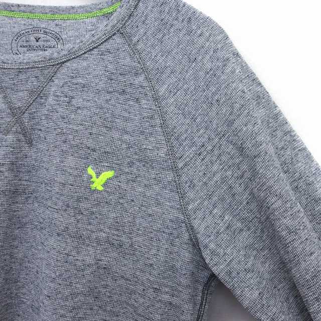 アメリカンイーグル American Eagle Tシャツ カットソー 丸首 長袖 綿混 総柄 刺繍 ロゴ M グレー 灰 Ht35 メンズ 172 ベクトルパーク