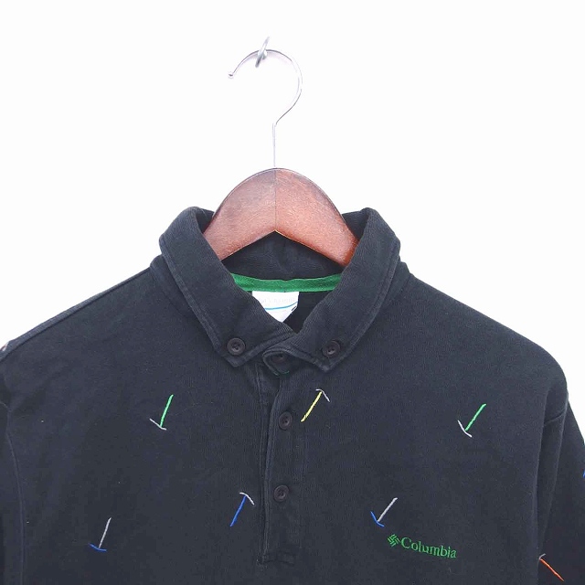 コロンビア Columbia ポロシャツ シャツ ボタンダウン 刺繍 総柄 半袖 L 緑 ダークグリーン Tt15 メンズ 172 ベクトルパーク