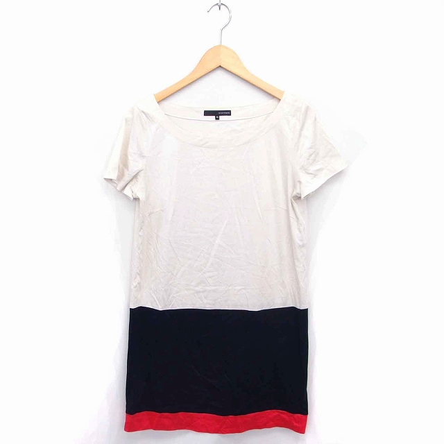 22オクトーブル 22 Octobre ワンピース ミモレ丈 ロング バイカラー ボートネック 半袖 40 ライトベージュ ブラック 薄茶 黒 Tt12 レディース 172 ベクトルパーク