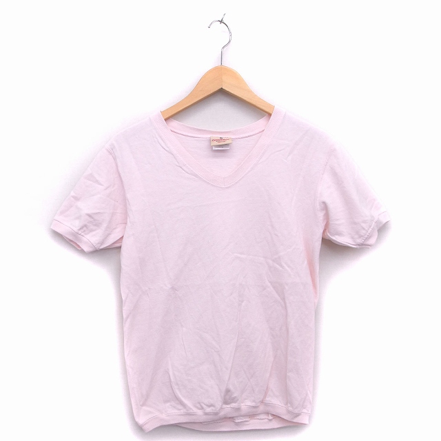 グッドウエア Good Wear カットソー Tシャツ 半袖 Vネック 無地 リブ コットン 綿 厚手 S ピンク Ht28 レディース 172 ベクトルパーク