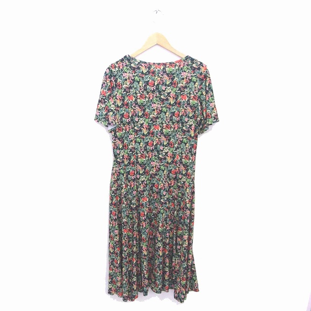 オットー Otto ワンピース 花柄 フレア ロング プルオーバー 半袖 M ブラック グリーン 黒 緑 Tt16 レディース 172 ベクトルパーク