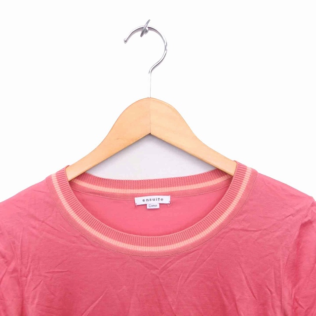 USED*ensuite/エンスウィート/L/リブニットボーダーワンピース/オレンジ/長袖/上品/エレガント/秋冬 ensuite - ensuite エンスウィート ブラウス M カーキ 古着中古