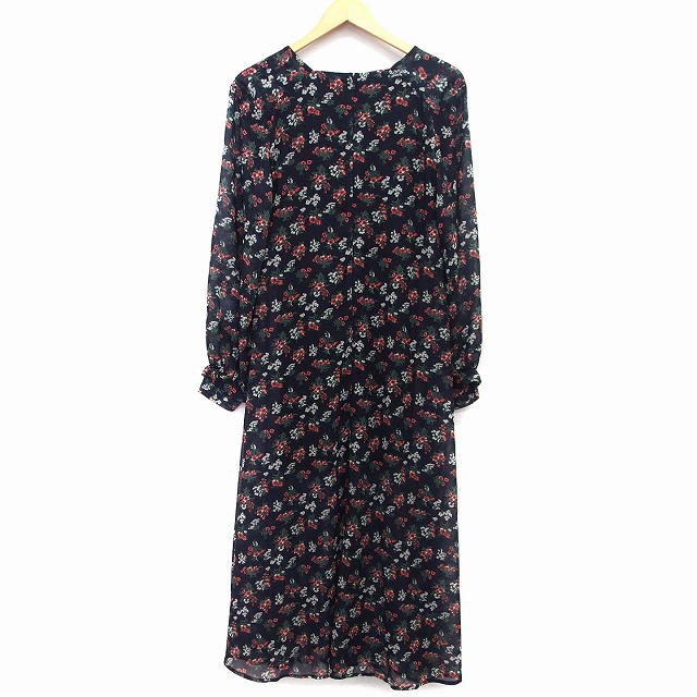 エモダ Emoda ワンピース フレア ロング マキシ丈 長袖 花 柄 透け感 F ブラック 黒 Ht11 レディース 172 ベクトルパーク