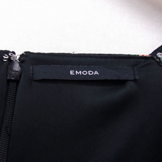 エモダ Emoda ワンピース フレア ロング マキシ丈 長袖 花 柄 透け感 F ブラック 黒 Ht11 レディース 172 ベクトルパーク