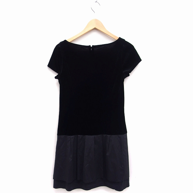 アンレクレ en recre 切替ワンピース ベロア ナイロン 半袖 ひざ下丈  