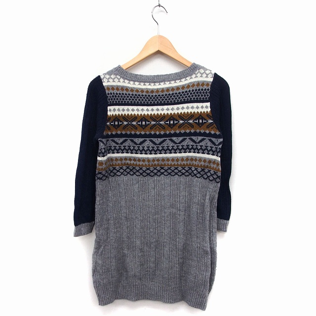 イーストボーイ EAST BOY チュニック ニット セーター 長袖 丸首 幾何