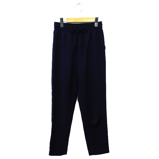 プラステ PLST イージーパンツ テーパード リボン 薄手 無地 S 紺  