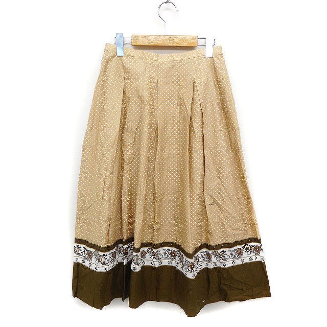 自由区 オンワード樫山 タック フレアスカート ロング丈 ドット柄 花柄  