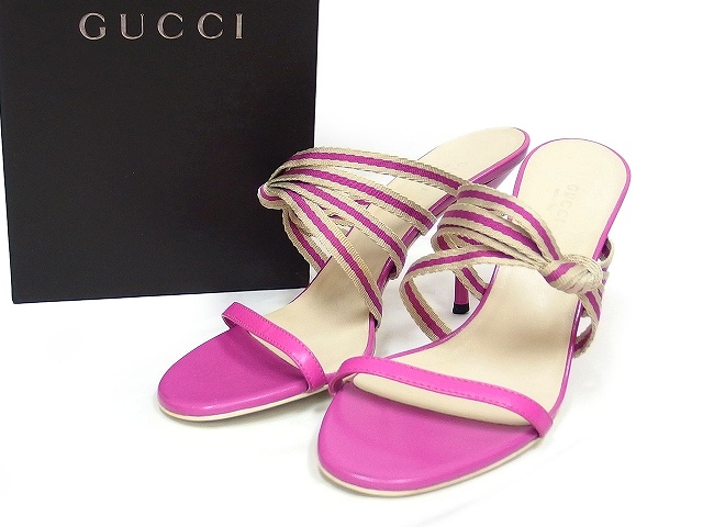 グッチ GUCCI サンダル ピンヒール シェリーライン リボン レザー 