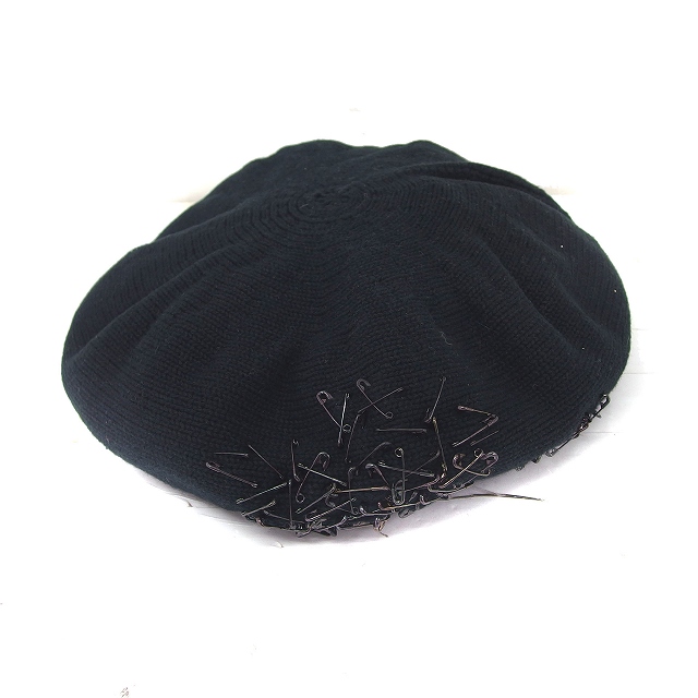 カシラ CA4LA ベレー帽 ニット 安全ピン装飾 黒 ブラック /TT