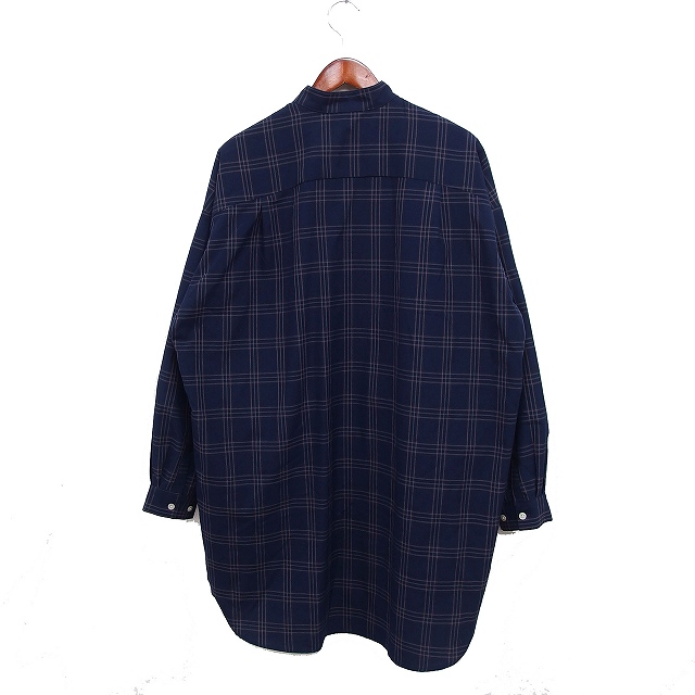 ジュンレッド JUNRed チェック ロング シャツ 長袖 スタンドカラー M 
