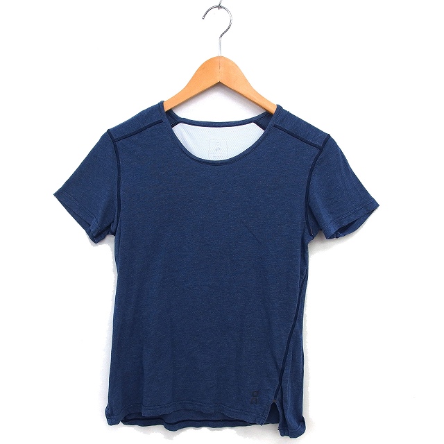 オン ON ランニングウェア カットソー Tシャツ スリット ラウンドネック ストレッチ 半袖 M 紺 ネイビー /NT11 レディース