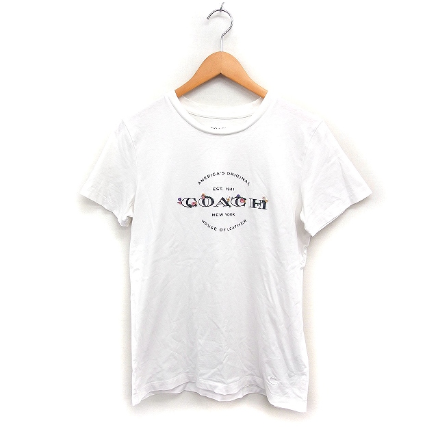 コーチ COACH 国内正規品 ロゴ プリント Tシャツ カットソー クルーネック 半袖 コットン 綿 S ホワイト 白 /FT8 レディース