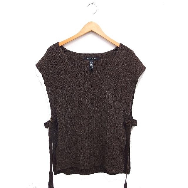 ミズイロインド 】ウール ニット ベスト タートル ブラウン スリット