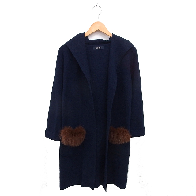 未使用　JUSGLITTY ネイビー ファー付きロングコート お値下げ‼️ジャスグリッティー ファーコート ロングコート ファー付き