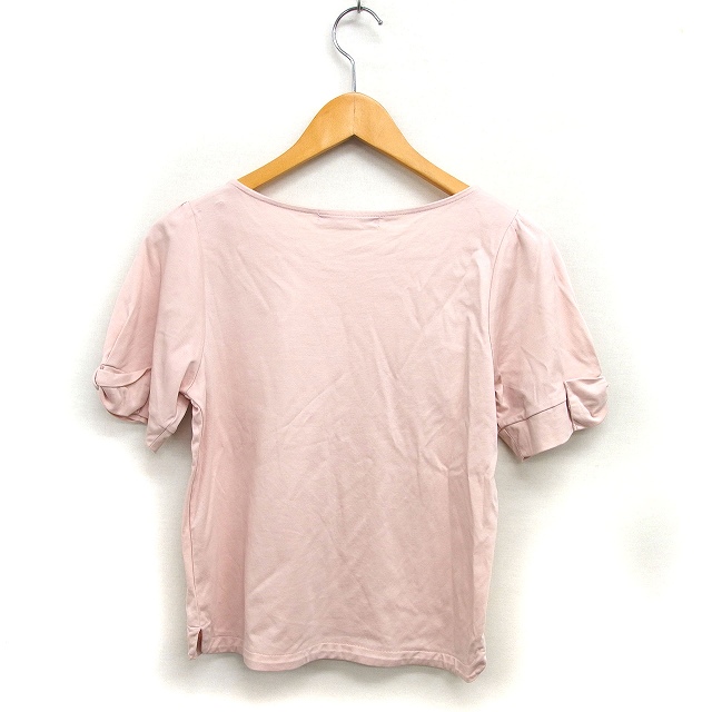 エフデ ef-de ボートネック カットソー Tシャツ リボン スリット コットン混 五分袖 9 ピンク /NT19 レディース