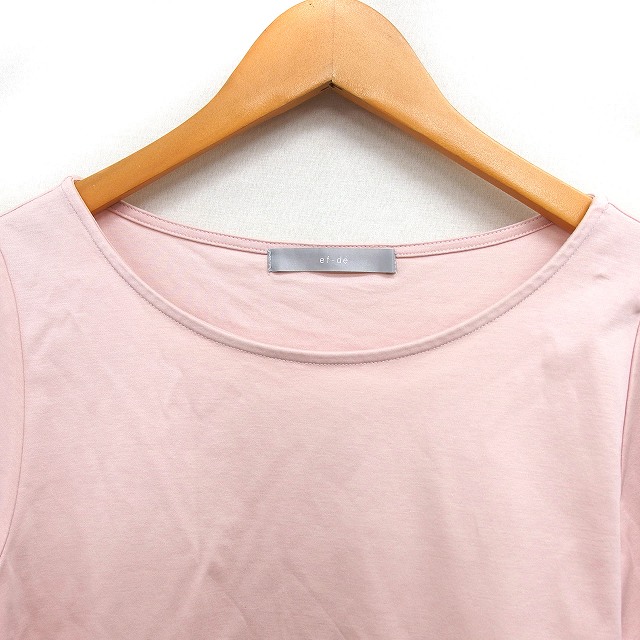 エフデ ef-de ボートネック カットソー Tシャツ リボン スリット コットン混 五分袖 9 ピンク /NT19 レディース