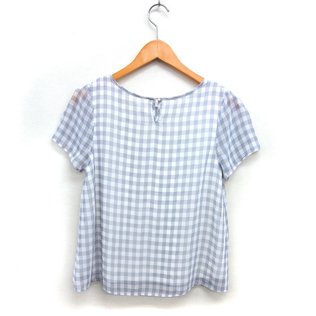 エフデ ef-de ギンガムチェック ブラウス シフォン ボートネック 半袖 9 グレー /NT25 レディース