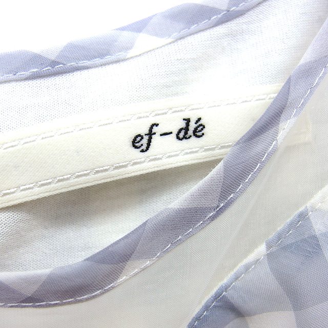 エフデ ef-de ギンガムチェック ブラウス シフォン ボートネック 半袖 9 グレー /NT25 レディース