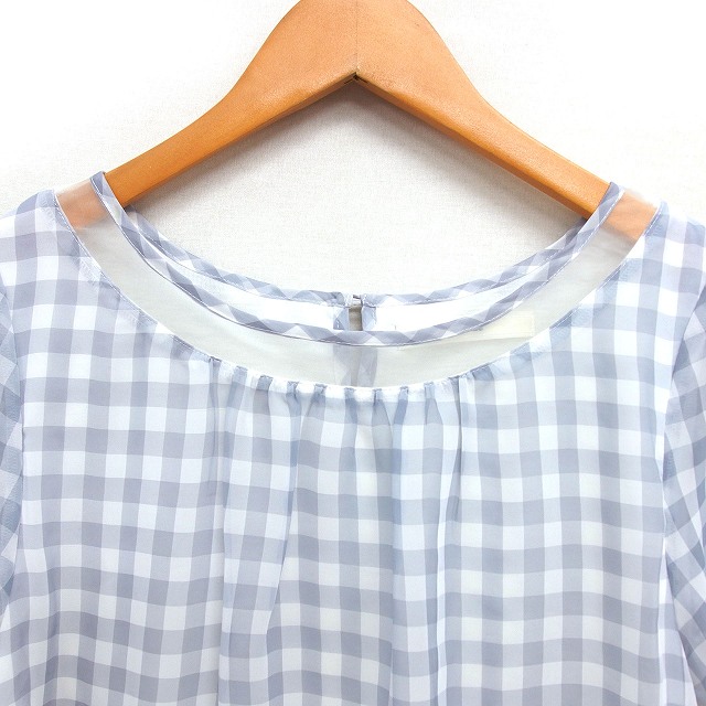 エフデ ef-de ギンガムチェック ブラウス シフォン ボートネック 半袖 9 グレー /NT25 レディース