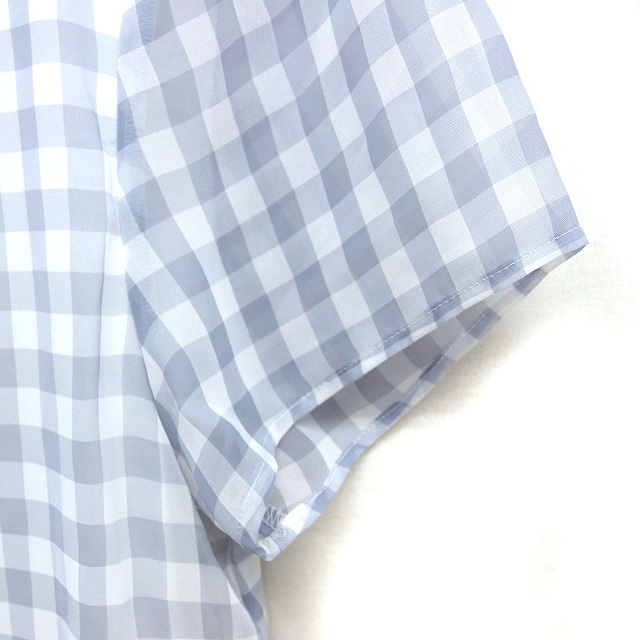 エフデ ef-de ギンガムチェック ブラウス シフォン ボートネック 半袖 9 グレー /NT25 レディース