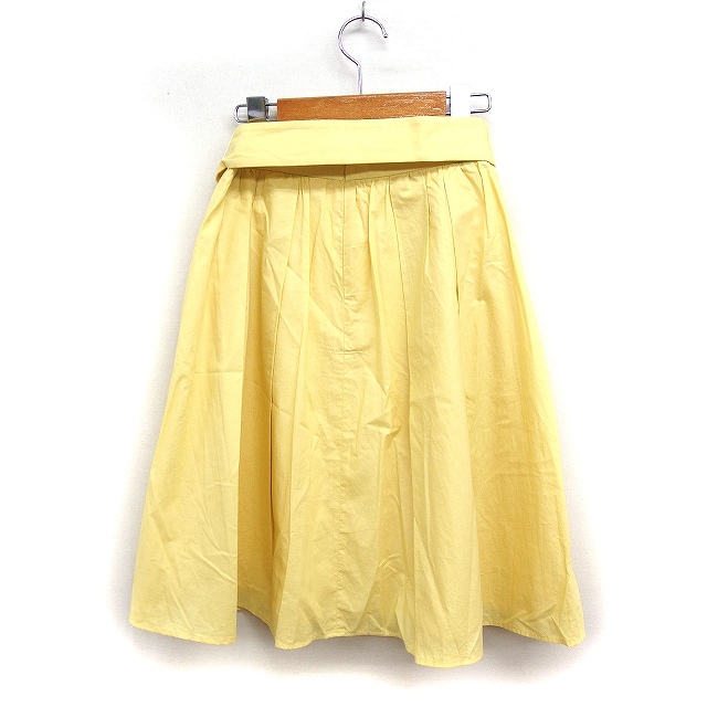 エフデ ef-de タック フレアスカート ひざ丈 リボンベルト 無地 コットン 綿 9 イエロー 黄 /FT9 レディース