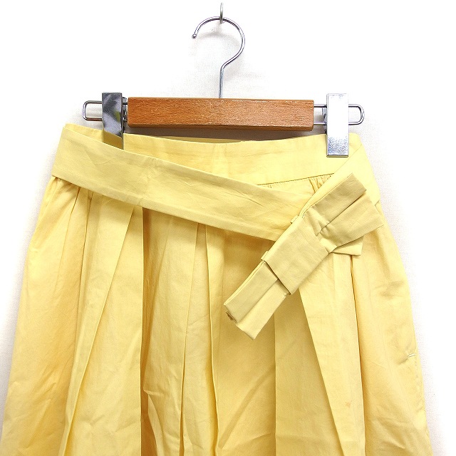 エフデ ef-de タック フレアスカート ひざ丈 リボンベルト 無地 コットン 綿 9 イエロー 黄 /FT9 レディース